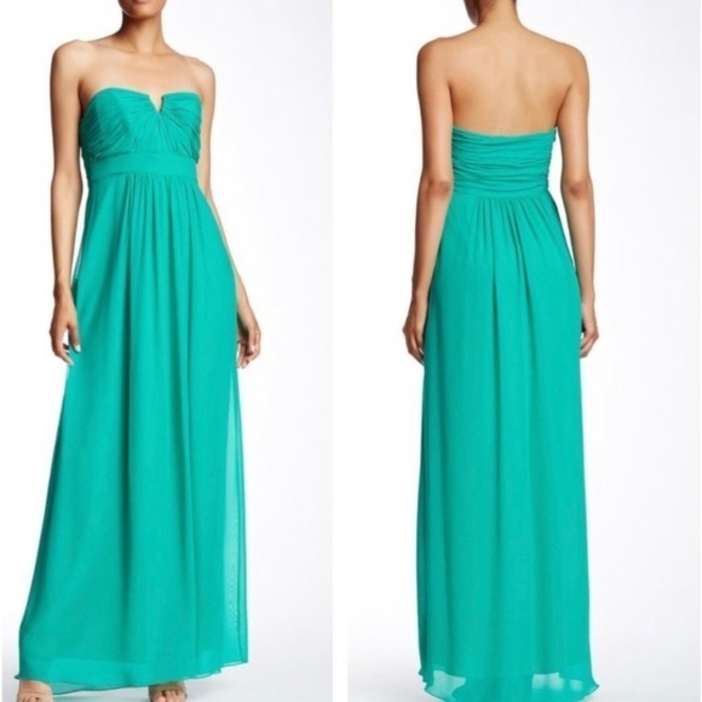 Strapless Teal Chiffon Maxi Dress